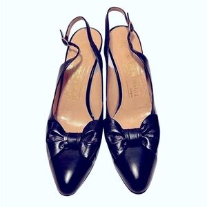 Bruno Magli Black Leather Heels Bow Tie 3” Heels Size 7.5 AAA Women